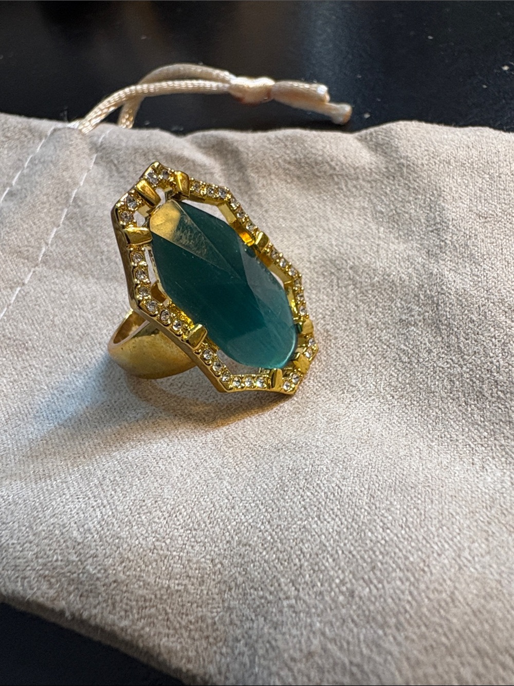 Vince Camuto Gold-Plated Ring with Emerald Green Octagon Crystal Size 7